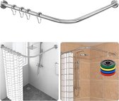 Verstelbare L-vorm incl. 24 ringen douchegordijnhoekstang zonder boren en zonder plafondhouder uitbreidbaar douchestang hoek veilig bad en douche (zilver, 70-100×70-100cm)