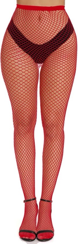 Visnet Panty ROOD - Stevige en Elastische Netpanty unisize | Carnaval Outfit | Visgraat panty | Fishnet Stockings | Visnetten kousen | Carnavalskleding | Kamping Kitch | Foute Party | Verkleden | 80s | Disco | Festival