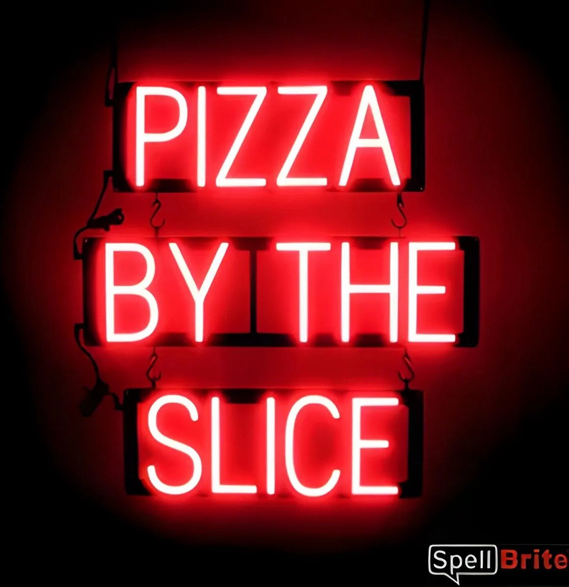 PIZZA BY THE SLICE - Lichtreclame Neon LED bord verlicht | SpellBrite | 57 x 60 cm | 6 Dimstanden - 8 Lichtanimaties | Reclamebord neon verlichting