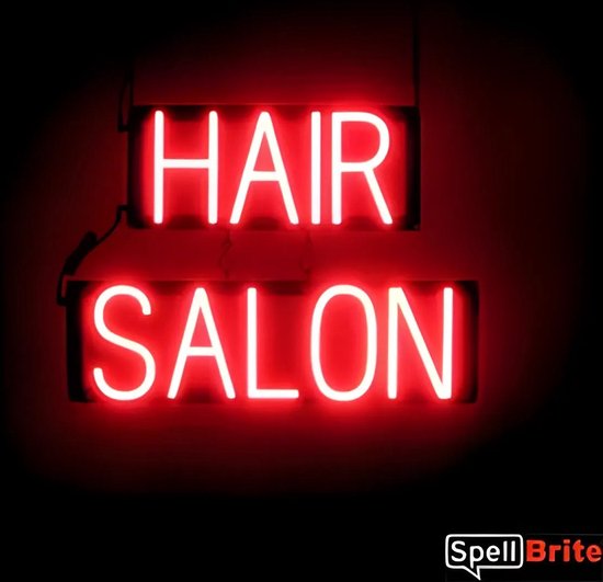 HAIR SALON - Lichtreclame Neon LED bord verlicht | SpellBrite | 53 x 38 cm | 6 Dimstanden - 8 Lichtanimaties | Reclamebord neon verlichting