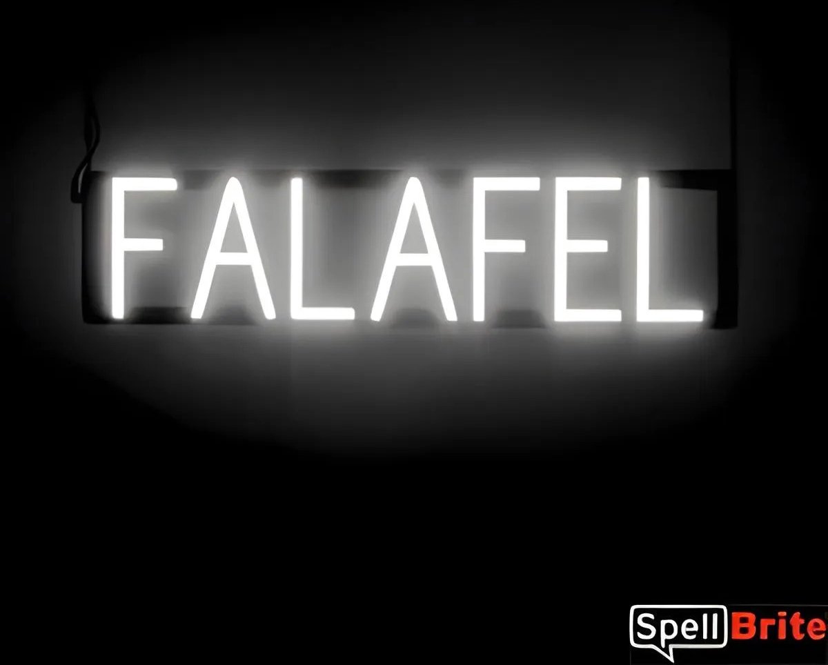 FALAFEL - Lichtreclame Neon LED bord verlicht | SpellBrite | 67 x 16 cm | 6 Dimstanden - 8 Lichtanimaties | Reclamebord neon verlichting