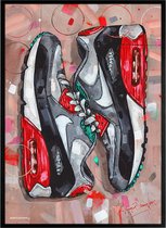 Sneaker print sideways red 51x71 cm *ingelijst & gesigneerd