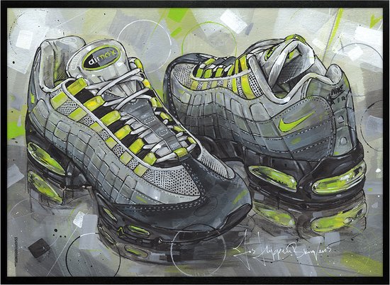 Sneaker print Neon vullend 71x51 cm *ingelijst & gesigneerd