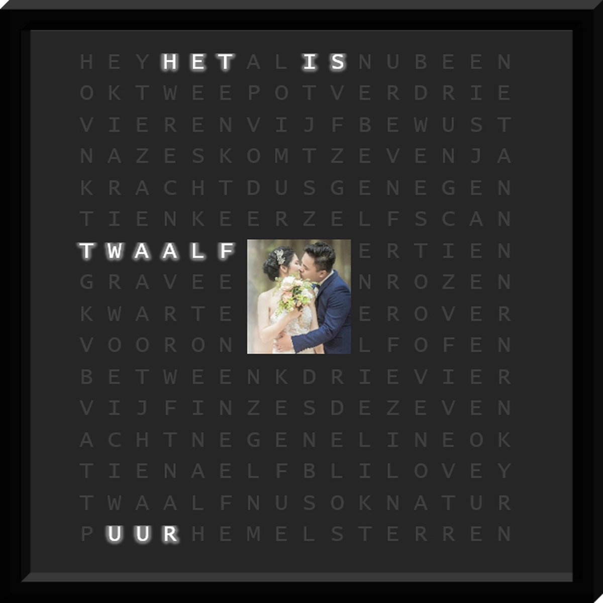 Gepersonaliseerde Wi-Fi Woordklok met eigen foto-37 x 37 cm-Lettertype Slank-Kado-Relatiegeschenk