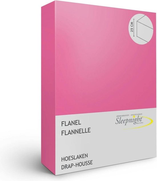 Sleepnight Hoeslaken - Flanel - (hoekhoogte 25 cm ) fuchsia - B 160 x L 200 cm - Lits-jumeaux - Geschikt voor Standaard Matras - 863555-B 160 x L 200 cm