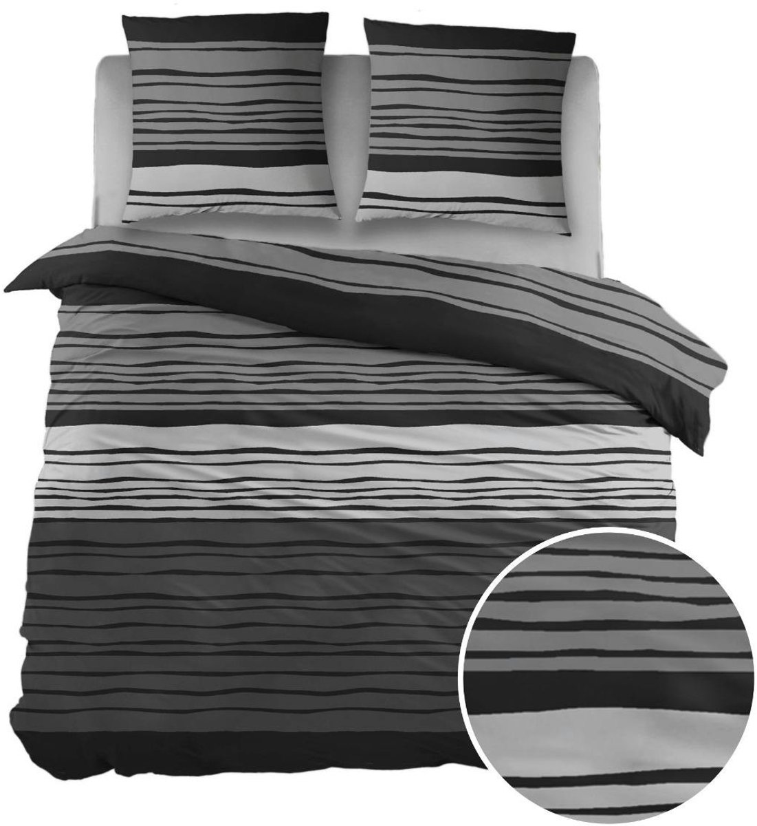Sleepnight Dekbedovertrek - Black Strepen Katoen - B 140 x L 220 cm - 1-persoons - 001832-B 140 x L 220 cm