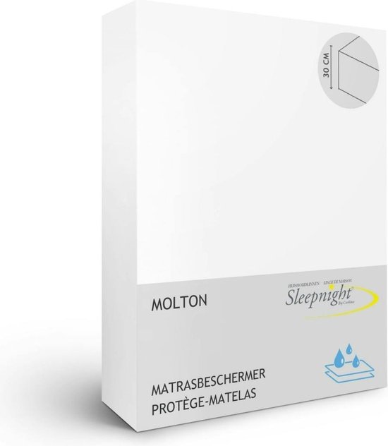Sleepnight Matrasbeschermer - Wit Molton - (hoekhoogte 30 cm ) LP843937 - B 180 x L 200 cm - Tweepersoons Waterdicht/Anti-allergisch/Antihuisstofmijt/Antibacterieel/Luchtdoorlatend/Machinewasbaar - Geschikt voor Matras