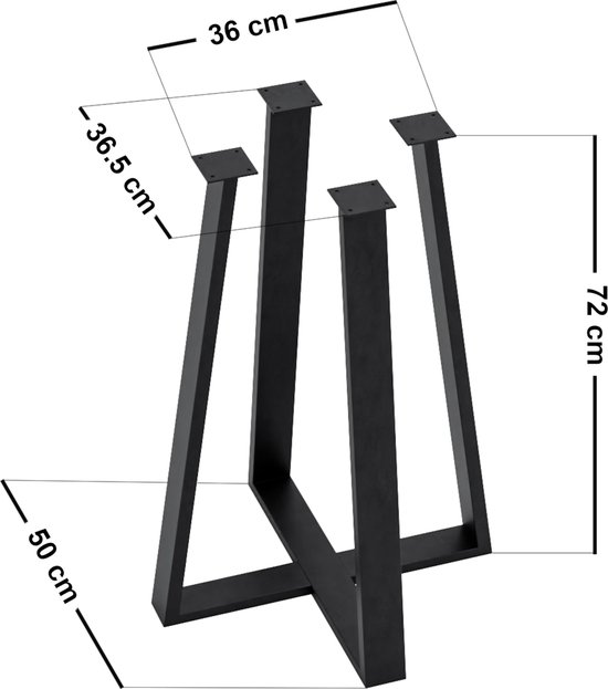 Stalen onderstel Kemijärvi tafelpoot 72x50x50 cm zwart