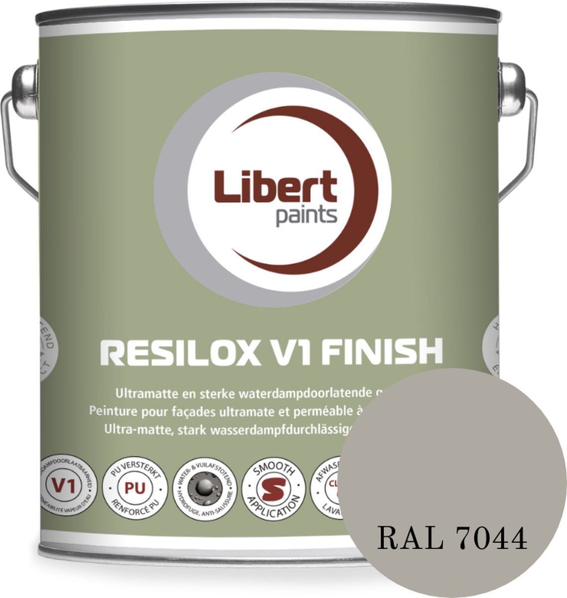 Libert Resilox V1 Finish – Ultramatte Siloxaan Gevelverf – Waterdampdoorlatend & Waterafstotend – Zijdegrijs RAL 7044 – 2,5L