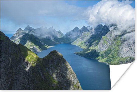 Poster Uitzicht over fjorden in Noorwegen - 90x60 cm