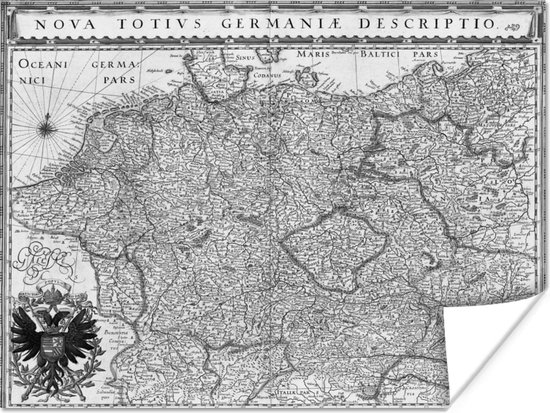 Historische en zwart witte kaart van Europa Poster 80x60 cm - Foto print op Poster (wanddecoratie woonkamer / slaapkamer) / Europese steden Poster
