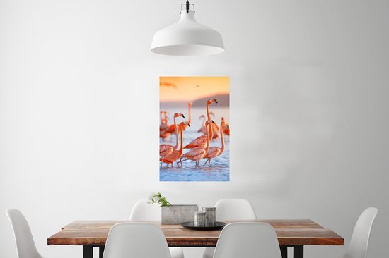 Poster - Cadre photo - Flamingo - Coucher de soleil - Vogel - Tropical - Cadre - 60x90 cm - Cadre affiche - Poster flamant rose - Poster animaux - Photo sous cadre - Décoration chambre