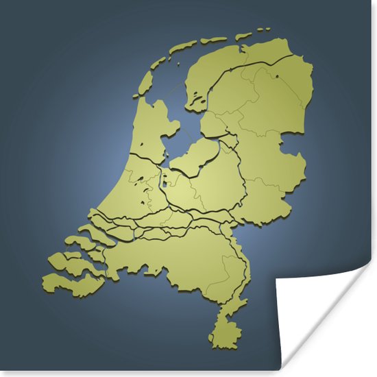 Poster Illustratie van Nederland tegen een donkerblauwe achtergrond. - 75x75 cm