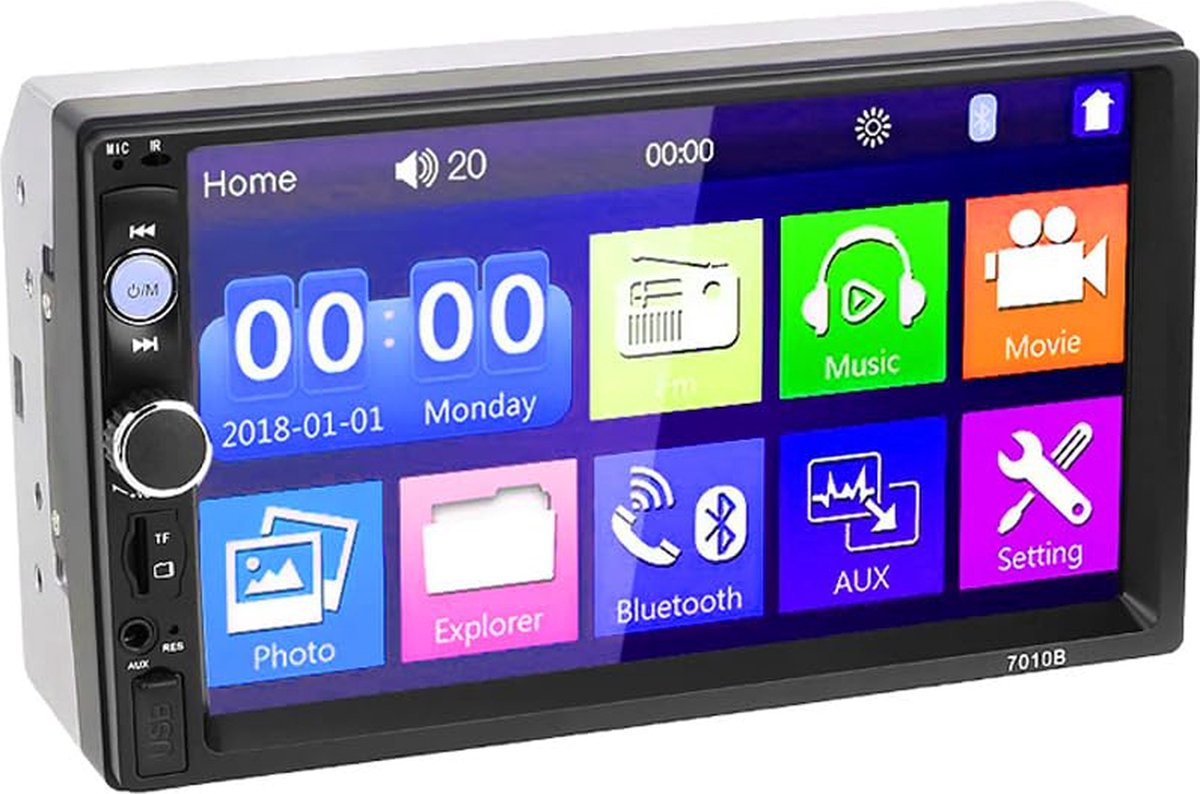 Beroli - Retoo Autoradio met USB - 7 inch touchscreen - Bluetooth - 2DIN media-ontvanger - Helderheidsinstelling voor het beeldscherm - Multimediaspeler met achteruitrijcamera - Touchscreen autoradio.