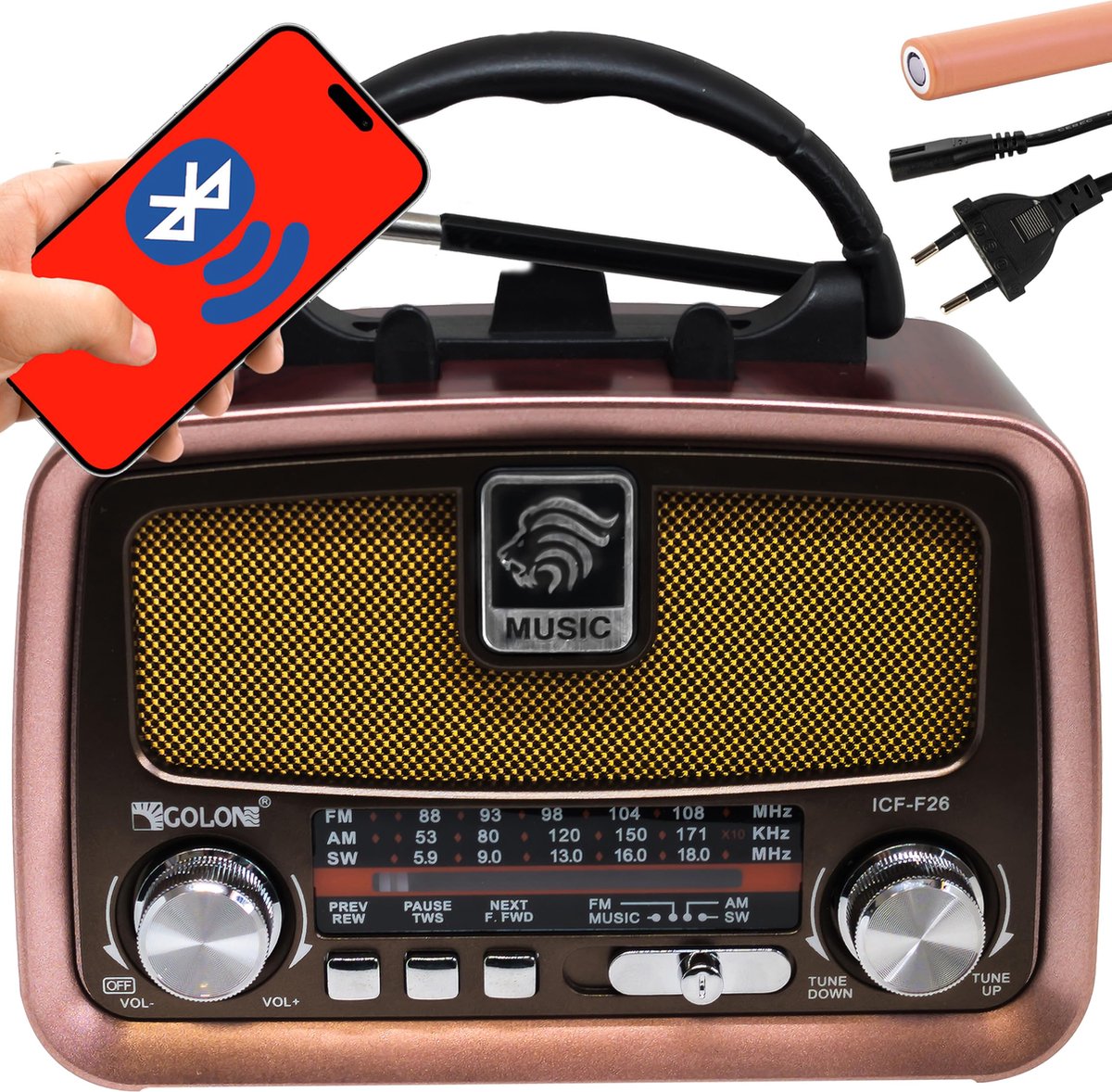 Beroli - Retoo Retro Radio Bluetooth FM - Nostalgische Kofferradio in Houtlook - Vintage Compact Systeem met USB en SD-kaartsleuf - Eenvoudige Keukenradio voor Kantoor en Thuis