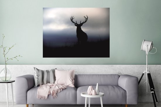 Affiche Cerf - Silhouette - Brouillard - 120x90 cm