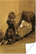 Poster Meisje geknield bij een wieg - Vincent van Gogh - 20x30 cm
