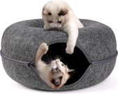 ElegaPet Donut Kattentunnel/ Kattenmand in Donkergrijs 50 cm - Speeltunnel/ Kattenhuis gemaakt van vilt