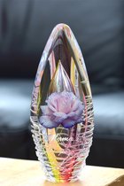 Crematie-as Urn Premium Design Glas met Roos afbeelding en een door u gewenste naam-Urn met afbeelding dmv.hoge kwaliteit sign folie-Urn voor crematie-as-Deelbestemming urn Mens-Urn RozeGeel-As Urn-70ml-Premium collectie-Transparant roze/gele askamer