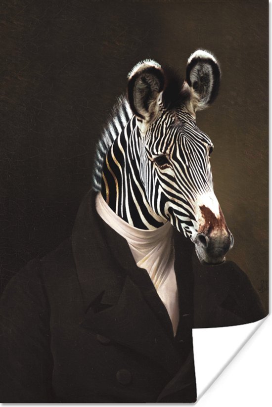 Oude meester portret van een zebra 20x30 cm - klein - Foto print op Poster (wanddecoratie woonkamer / slaapkamer)
