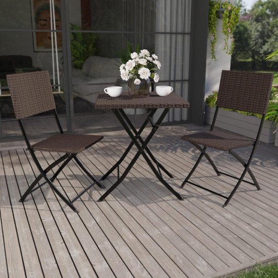 Capri 2-zits rotan bistro set buiten tuin terras balkon meubels 3 stuks (bruin)