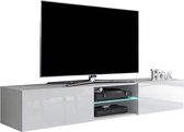 Zwevend Tv-meubel Livo 180 cm breed in wit met hoogglans wit