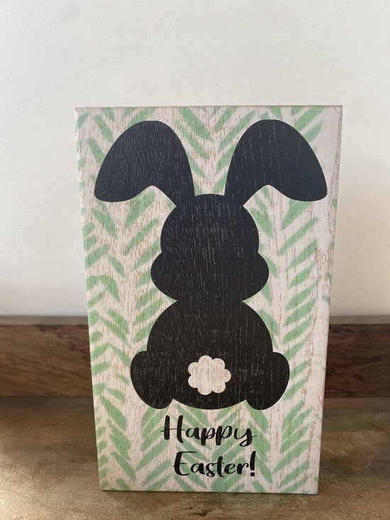 Creaties van Hier - Pasen - Paasdecoratie -Tekstblok - Happy Easter - 20x12 cm