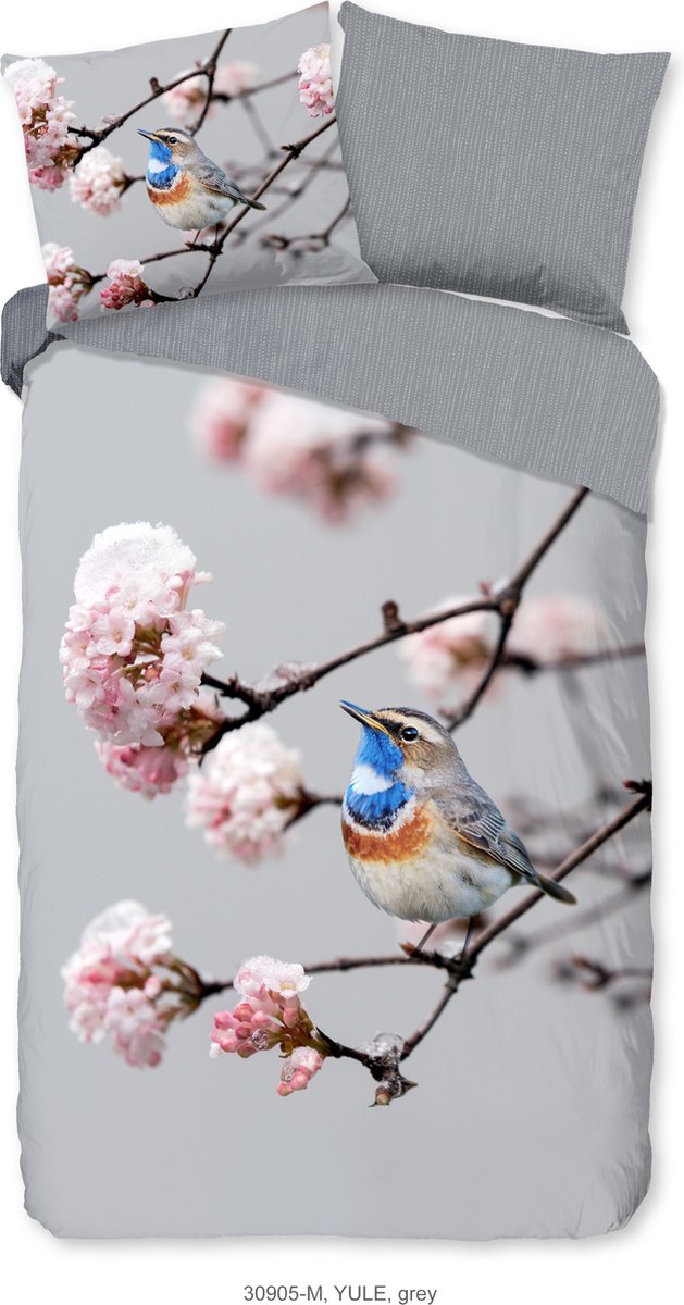 Pure dekbedovertrek blauwborst vogel - 1 persoons 140x200/220 cm - Grijs - Microvezel Grey