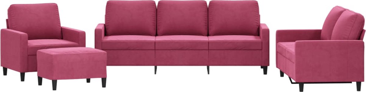 vidaXL - 4-delige - Loungeset - met - kussens - fluweel - wijnrood