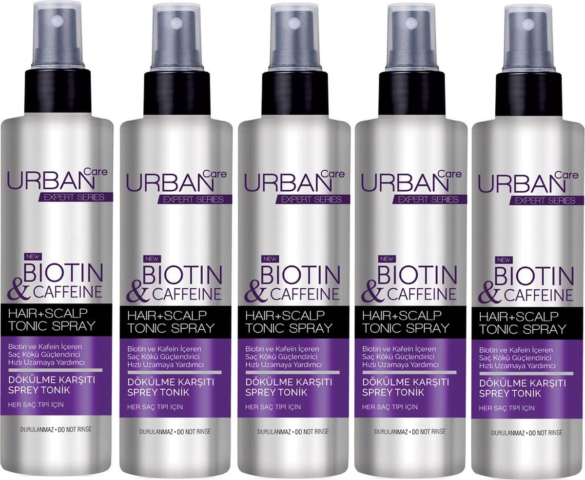 5 x URBAN CARE Expert Biotin & Caffein Hair Tonic Spray 200ML