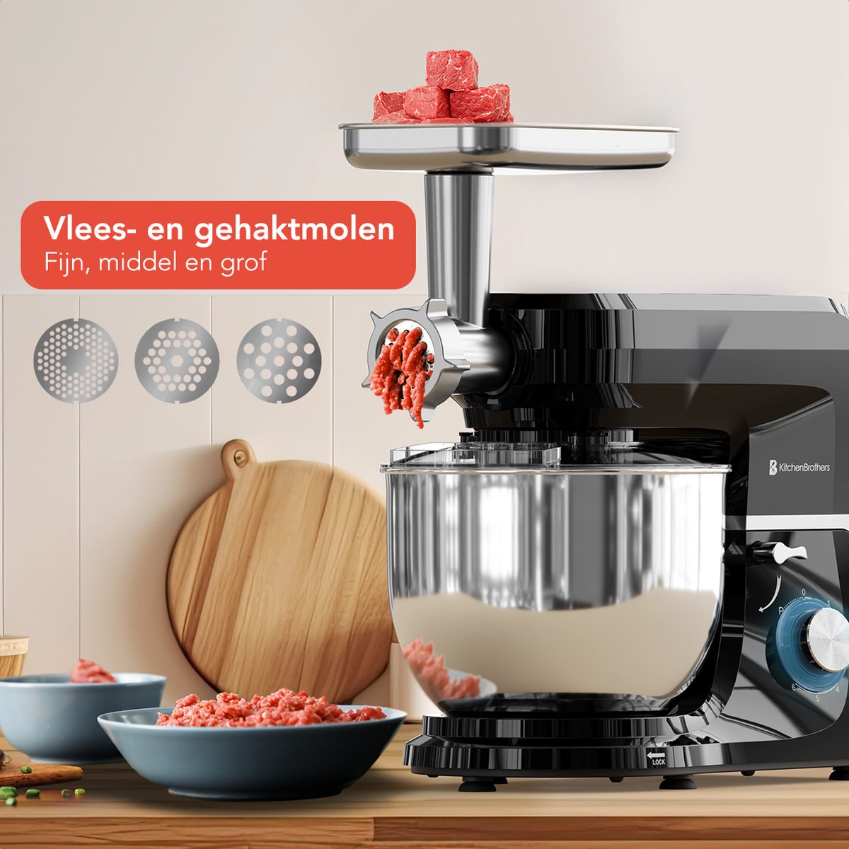 KitchenBrothers 6-in-1 keukenmachine met gehaktmolen en blender thumbnail 4