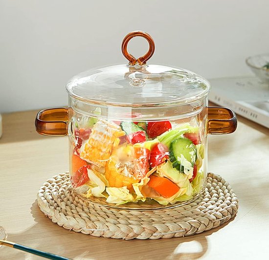 Glazen kookpan, 1600 ml, hittebestendig, transparant, snel