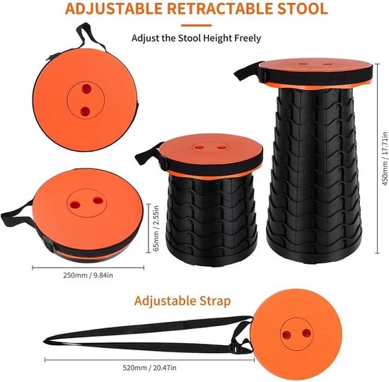 Tabouret Pliable Télescopique Portable - Hauteur Réglable 6-46 Cm (12 Positions) | Charge Max 300 Kg | Léger (1 Kg), Pour Camping, Pêche, Randonnée