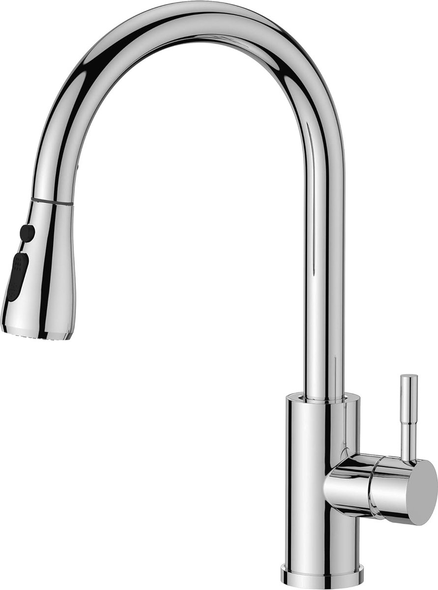 Kraan keuken hoge druk keukenkraan met uittrekbare douche uittrekbare armatuur mengkraan wastafelarmatuur keuken keukenkranen 360° draaibaar gepolijst chroom