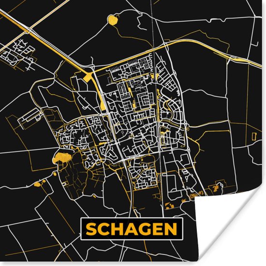 Affiche Schagen - Carte - Carte - Or - Plan de la ville - 30x30 cm