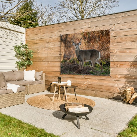 Affiche de jardin Cerf - Bois - Lever du soleil - 120x90 cm
