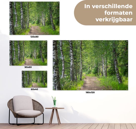 Tuindecoratie Bos - Bomen - Berk - 60x40 cm - Tuinposter - Tuindoek - Buitenposter