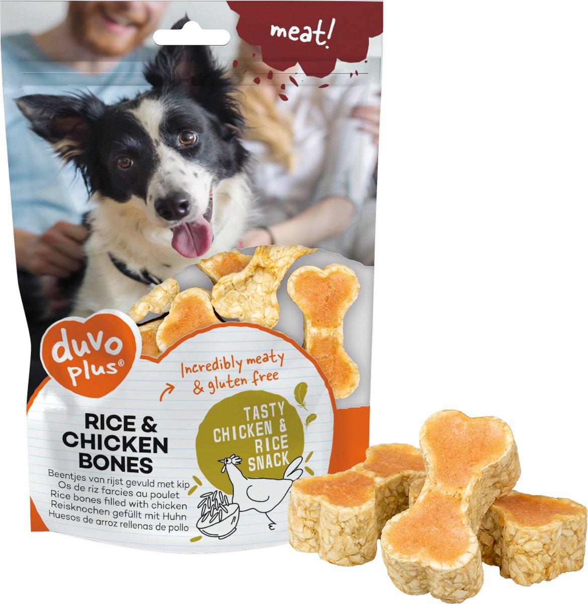 Hondensnacks - Duvoplus - meat! Rijst benen met kip 140g - ± 4st
