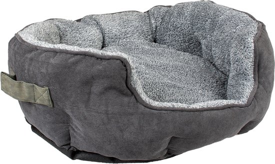 Duvoplus - Dierenkussen - Hond - Mand Ovaal Corduroy Ash L - 76x58x24cm Zwart/grijs - 1st