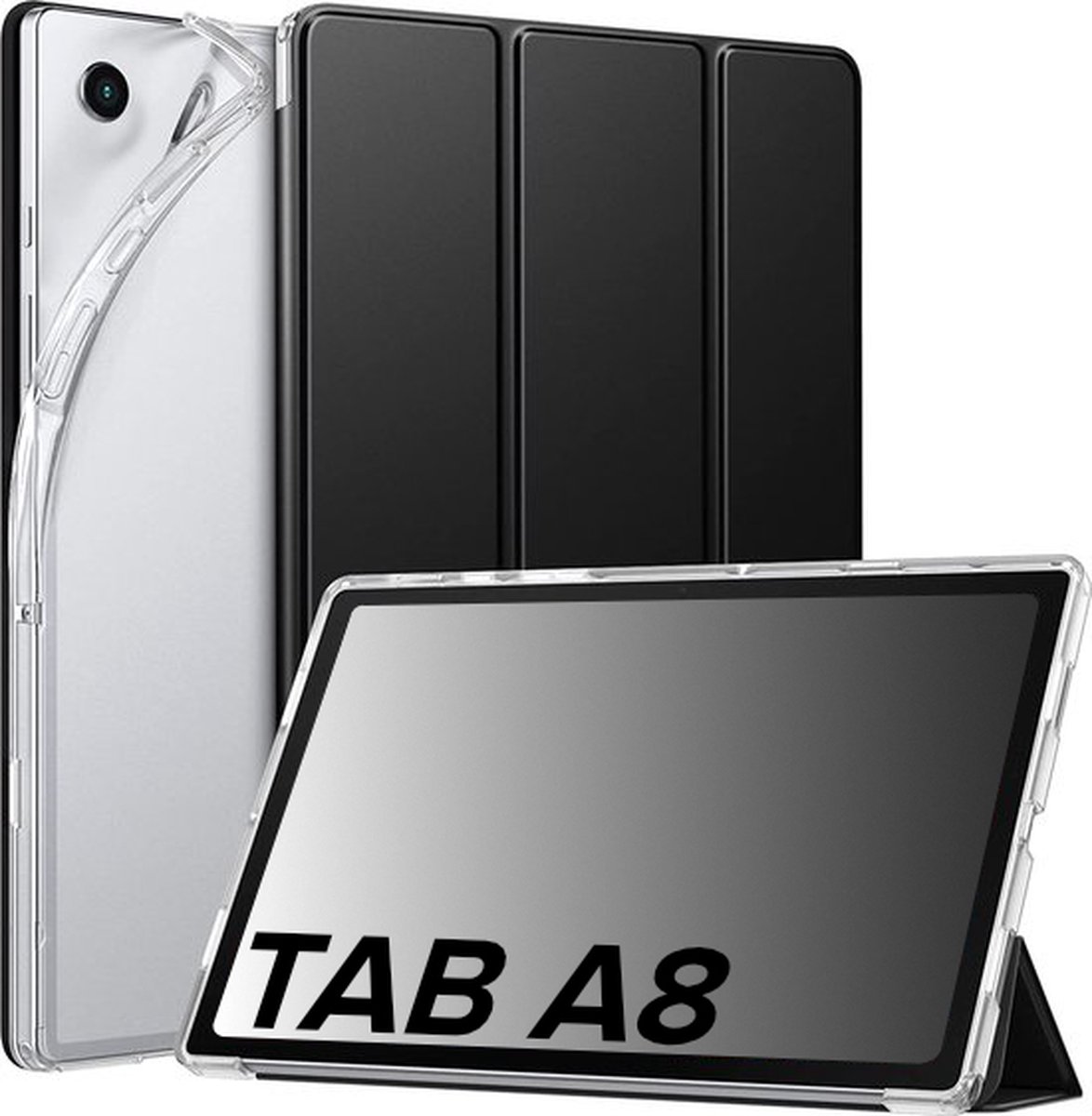 Phreeze Tri Fold TabletHoes - Geschikt voor Samsung Galaxy Tab A8 (2021/2022) Hoesje - Hoes met Ingebouwde Standaard met Pen Houder - Zwart