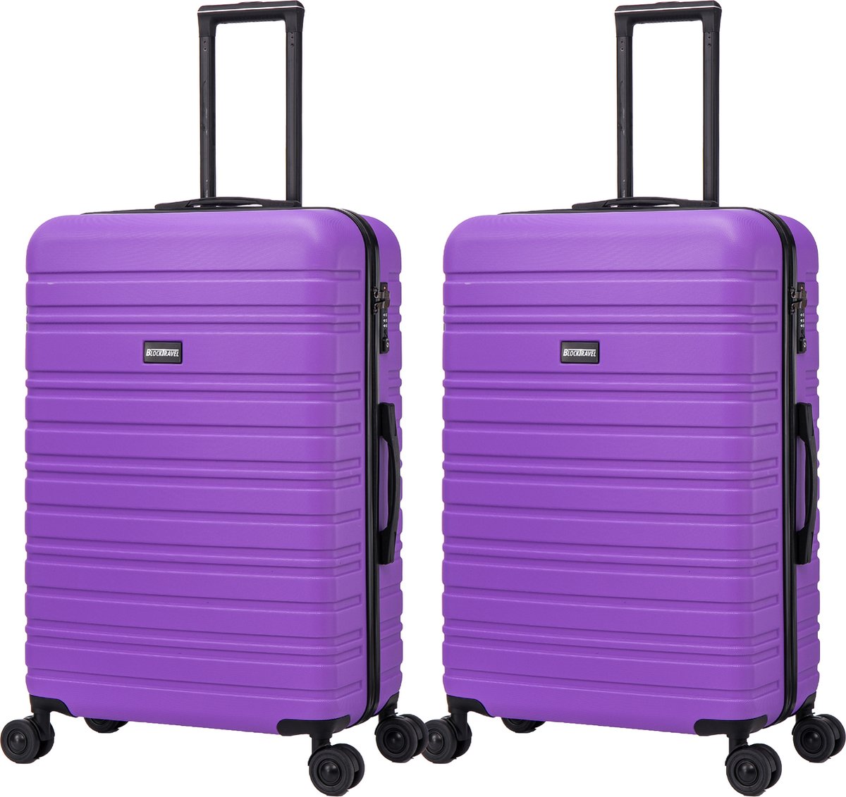 BlockTravel - kofferset - 2 delig - ABS - ruimbagage - met dubbele wielen - 95 liter - inbouw TSA slot - lichtgewicht - paars