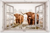 Tuinposter Doorkijk - Schotse hooglander - Dieren - 120x80 cm - Tuindoek - Buitenposter