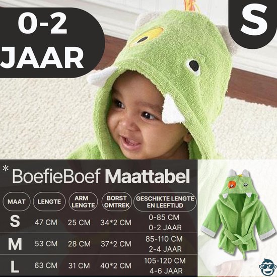 BoefieBoef Monster Kinder Badjas Baby & Peuter 0-2 Jaar (Max 85 cm) - Zacht Katoen Badstof met Dieren Capuchon - Absorberende Ochtendjas Handdoek voor Jongens & Meisjes - Zwemles, Carnaval, Verjaardag & Kraamcadeau - Perfect na Bad & Zwemmen - Groen van BoefieBoef — afbeelding 5
