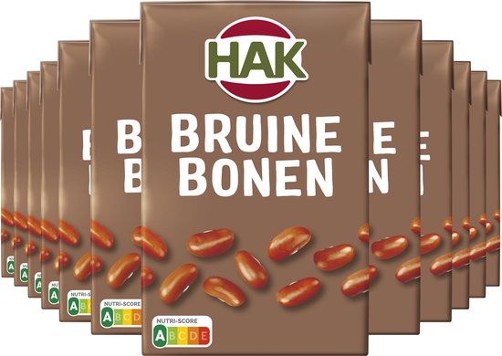 HAK Bruine Bonen in Pak 12x 380gram - Rijk aan eiwitten en ijzer. Vegan - Plantaardig - Vegetarisch - Peulvruchten - Groenteconserven