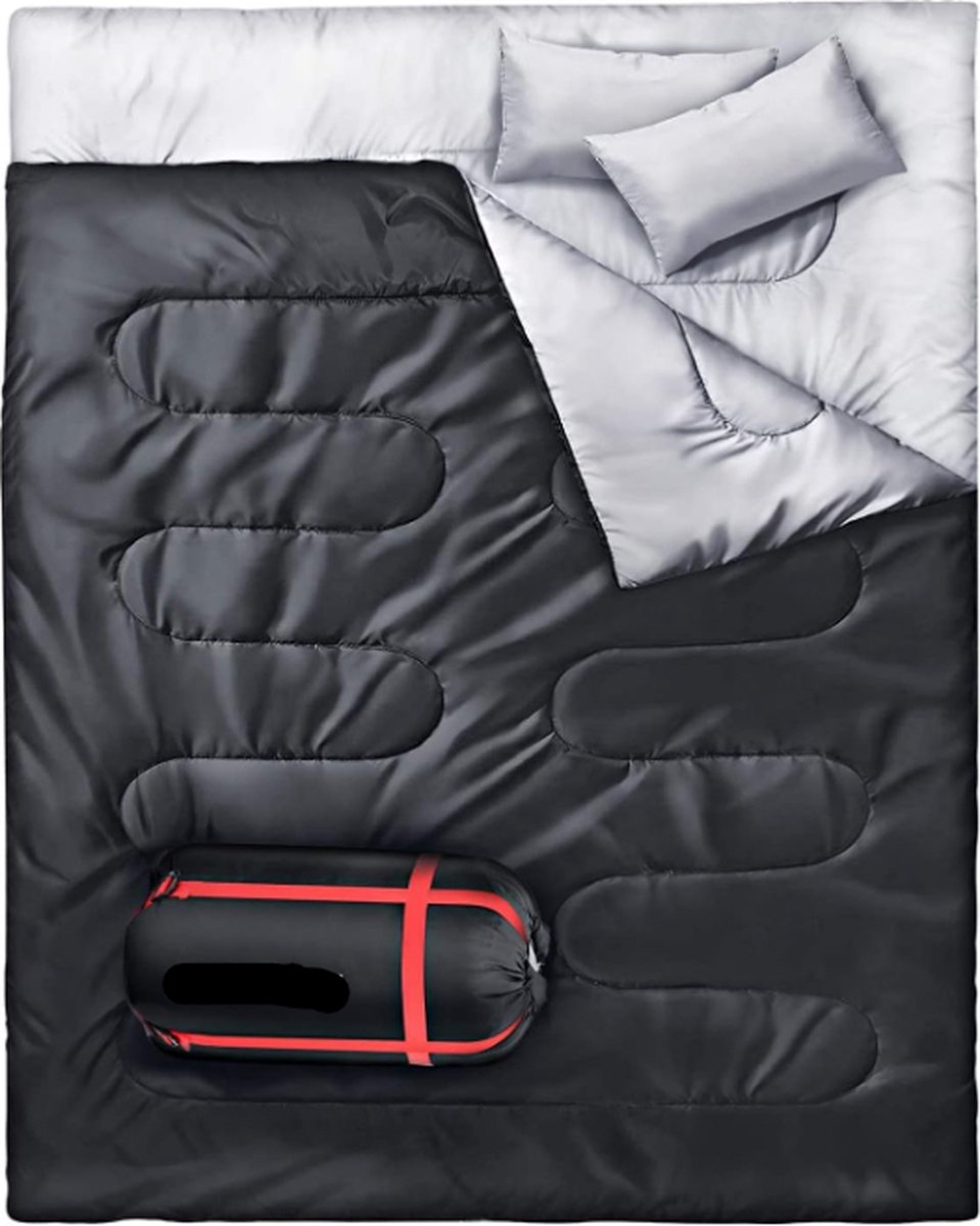 Slaapzak, outdoor, zomer, dubbele slaapzak, 220 x 150 cm, volwassenen, dekenslaapzak, 2,75 kg, met 2 kussens en 1 draagtas, vier dubbele ritssluitingen, aangename temperatuur voor outdoor, camping