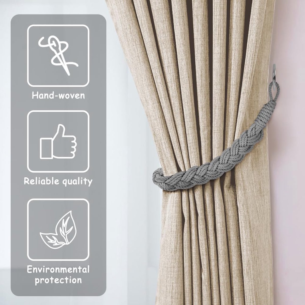 Goodivery ® Handgemaakte Boho Gordijnhouders met Bladvormige Macramé