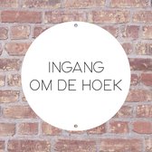 Label2X - Bordje Ingang om de hoek 25 x 25 cm - Wit met zwarte tekst - Zonder boorgaatjes - deurbord