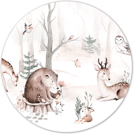 Cercle mural enfants amis de la forêt Ø 80 cm / Forex