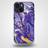 Smartphonica Telefoonhoesje voor iPhone 13 Mini met marmer opdruk - TPU backcover case marble design - Goud Paars / Back Cover geschikt voor Apple iPhone 13 Mini