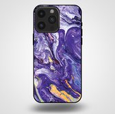 Smartphonica Telefoonhoesje voor iPhone 14 Pro Max met marmer opdruk - TPU backcover case marble design - Goud Paars / Back Cover geschikt voor Apple iPhone 14 Pro Max